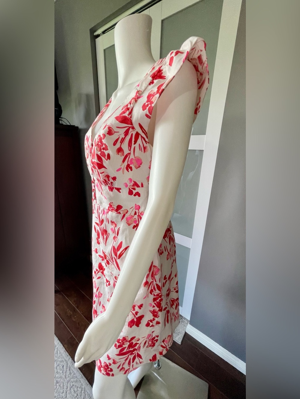 Banana Republic Linen Blend Floral Spring Pink Coral Dress Size 8 - Picture 10 of 17